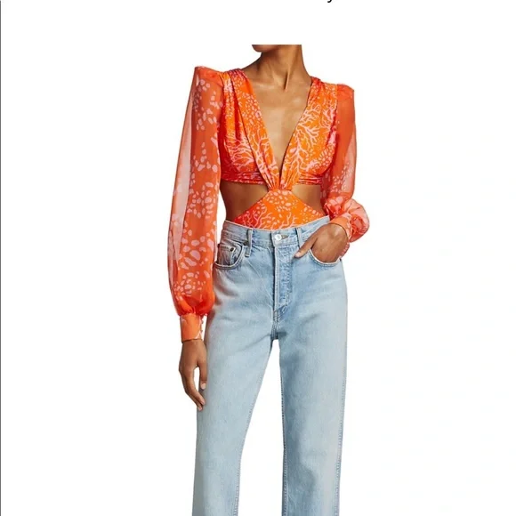 PatBo Coral Print Cutout Bodysuit - Picture 5 of 7